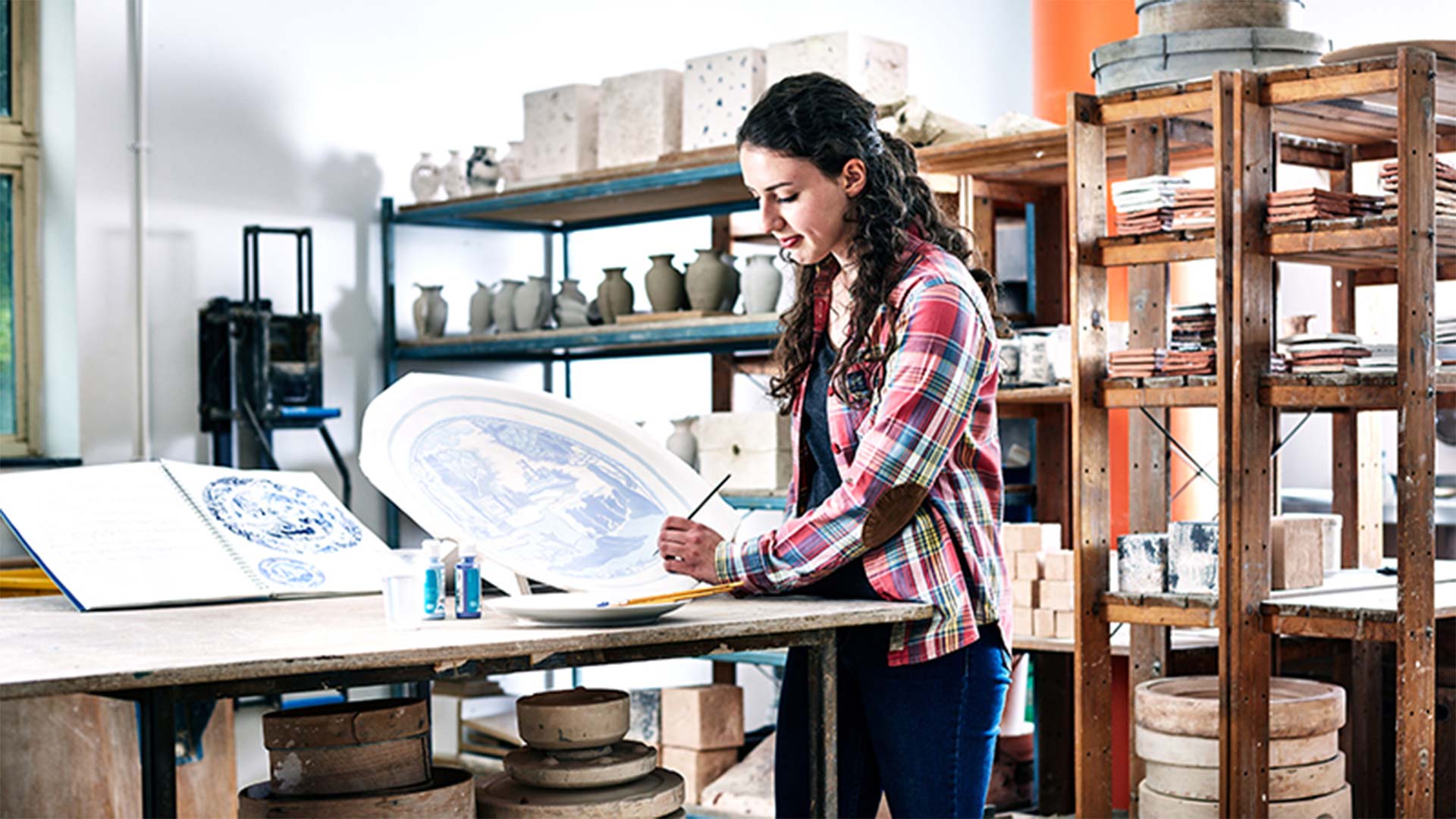 A female student using the art room