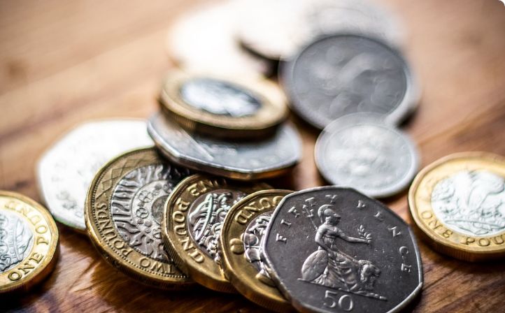 Great British pounds and change on a table