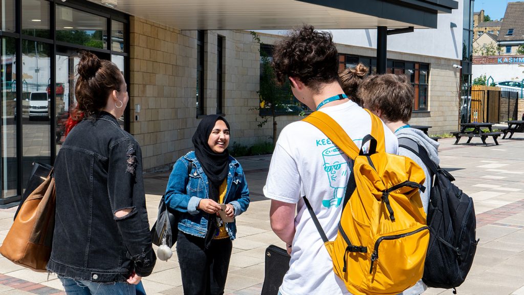 16-18 students at Kirklees College, outside college building