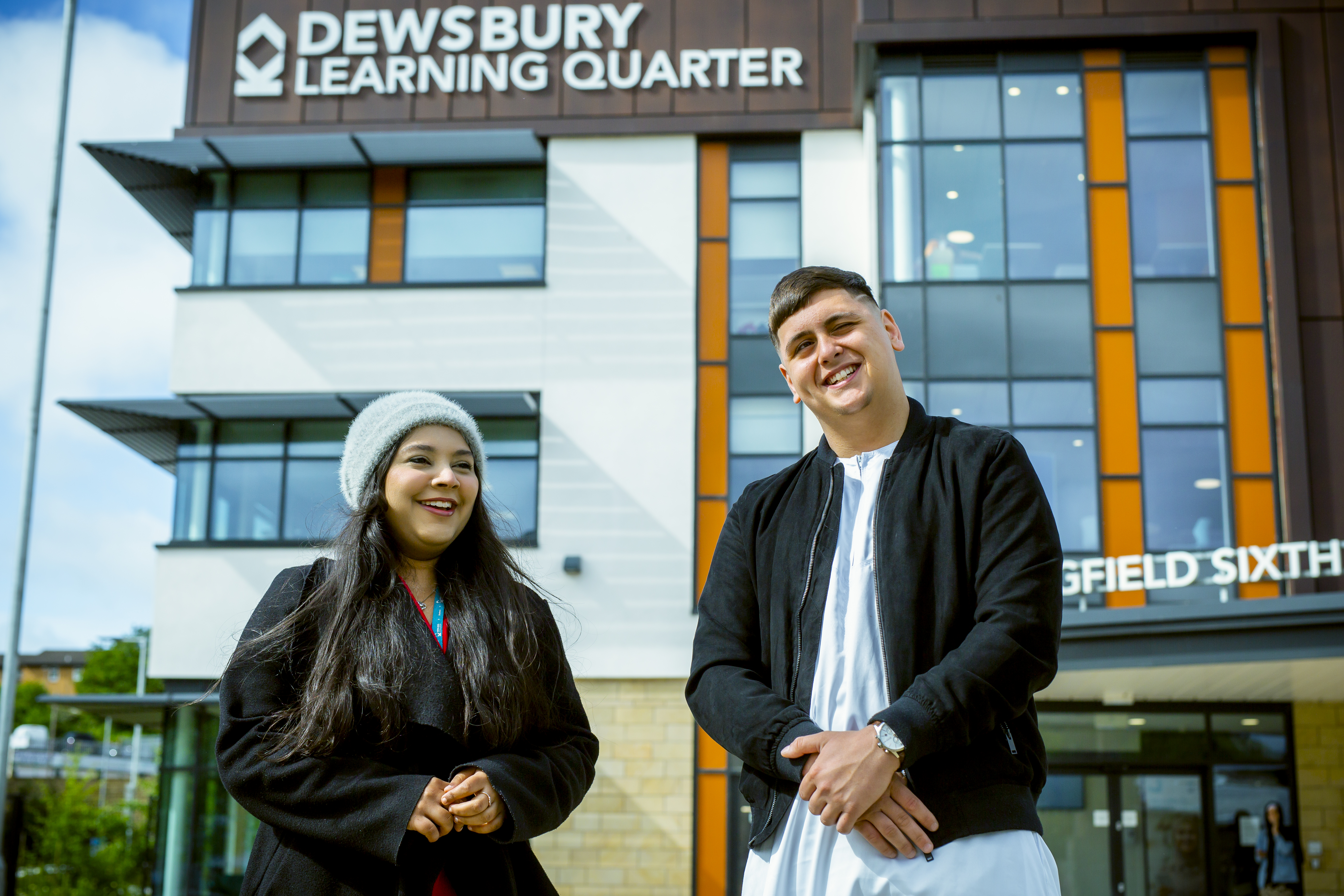 Two students stand outside Springfield Sixth Form Centre