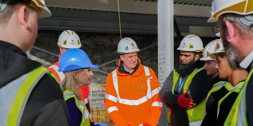 Students and politicians at Dewsbury b
